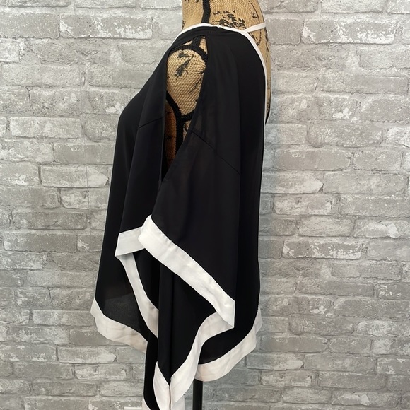 BCX Black Chiffon Cold Shoulder Poncho Top - Picture 2 of 6
